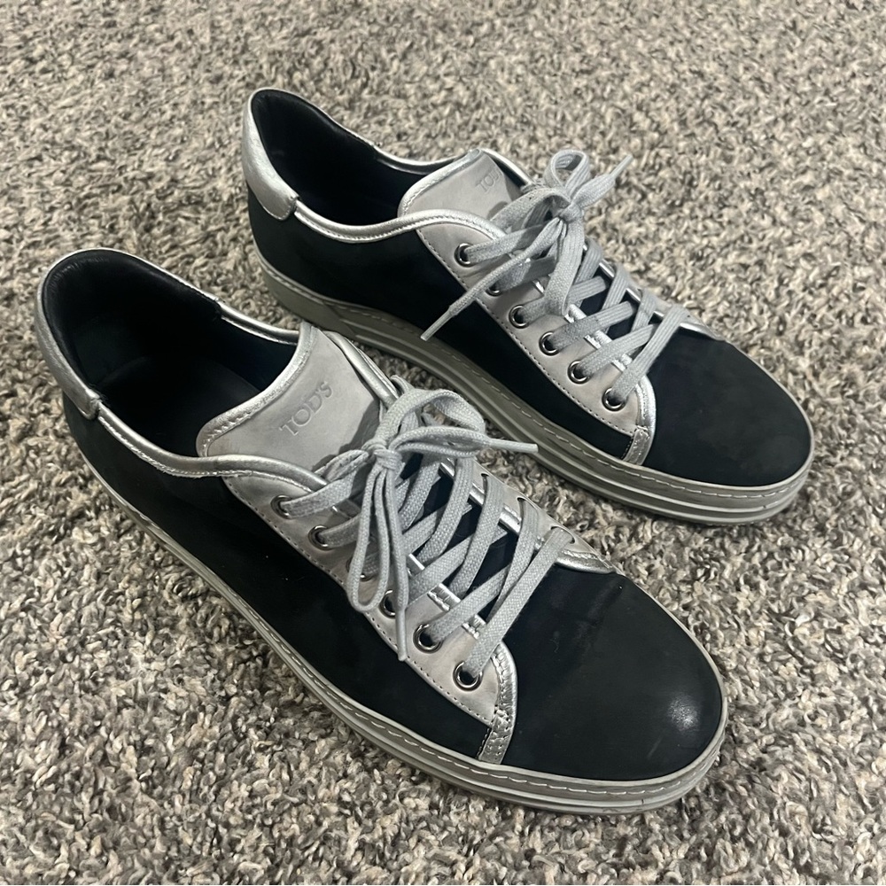 Tod’s nubuck leather sneakers black grey silver size 10/40.5
